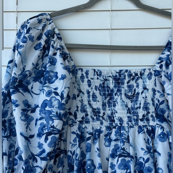 Abercrombie & Fitch Emerson Blue White Floral Puff Sleeve Mini Dress Babydoll S - Picture 12 of 14